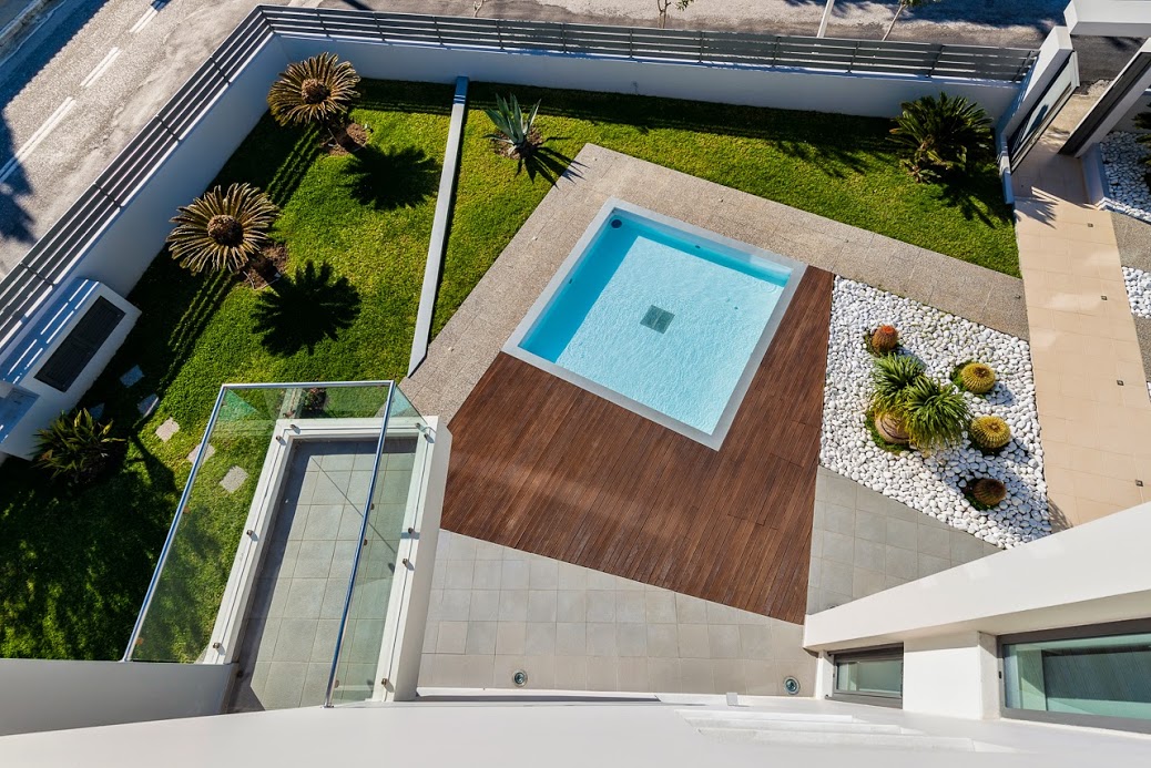 An aerial view of the pool and garden, property for sale in Rhodes