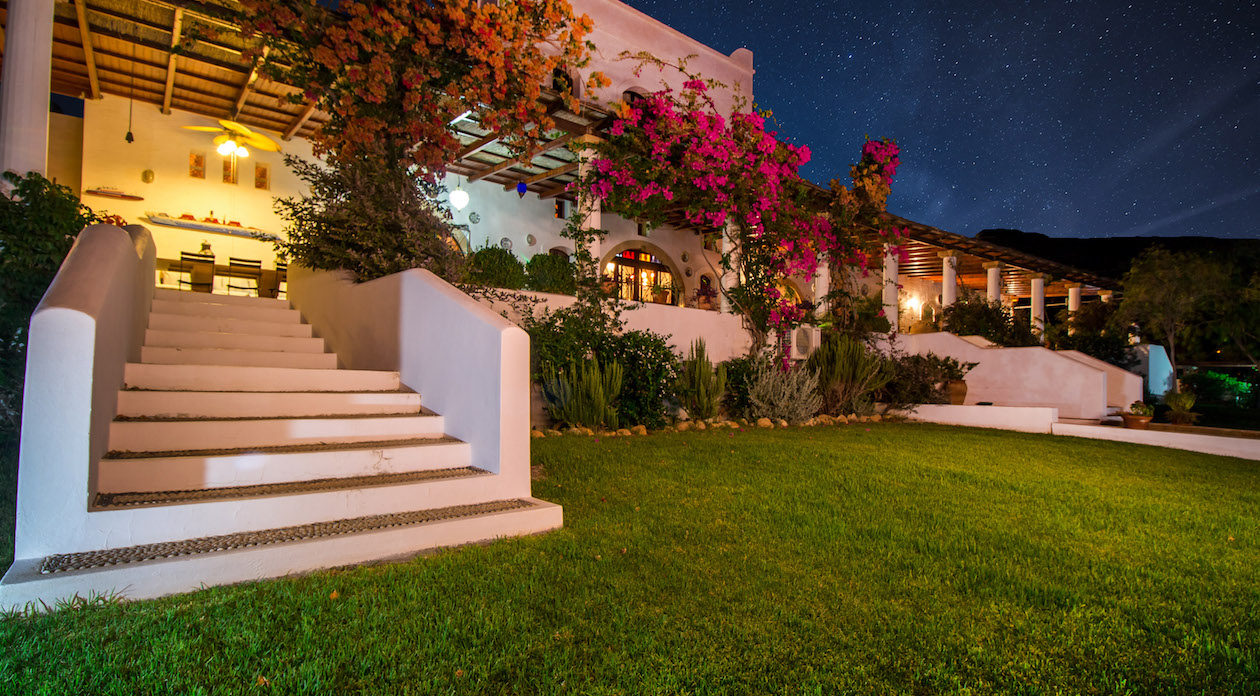 Staircase to the beautiful gardens property for sale in Rhodes, Greece
