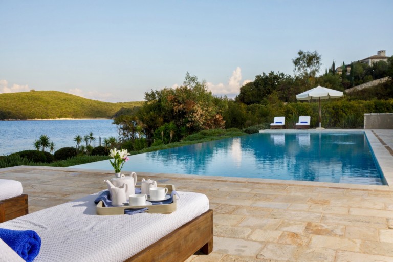 Take tea by the pool, property for sale in Corfu, Greece