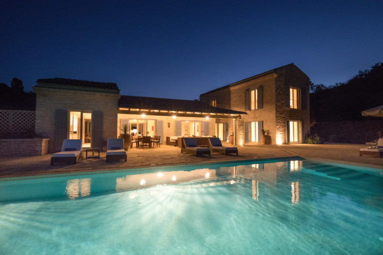 Emerald Bay villa beautiful at night, property for sale in Corfu, Greece