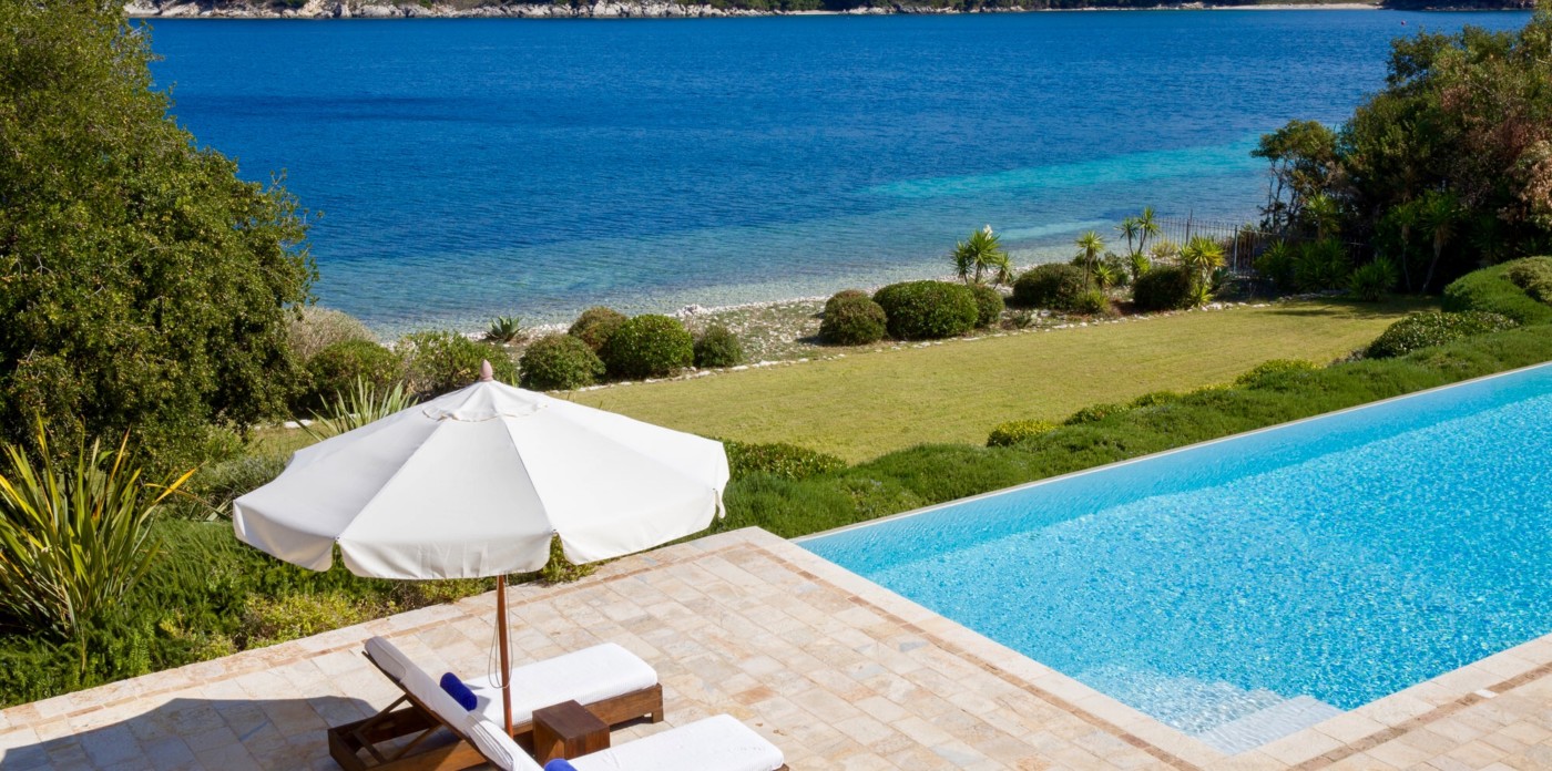 The beach leads into the garden, property for sale in Corfu, Greece