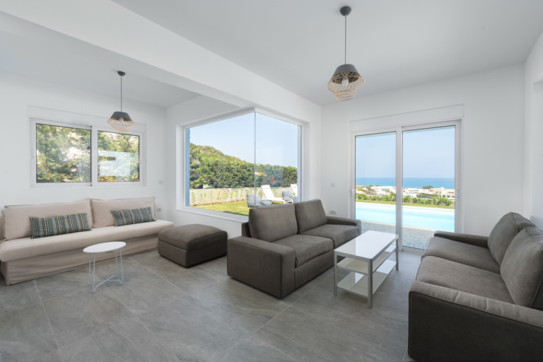 Natural light floods the living area villa for sale in Rhodes Greece