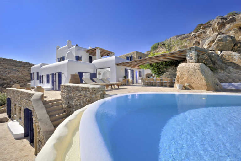 Soft round edged pool villa for sale in Mykonos Greece