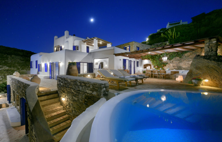 So pretty lighted up at night villa for sale in Mykonos Greece