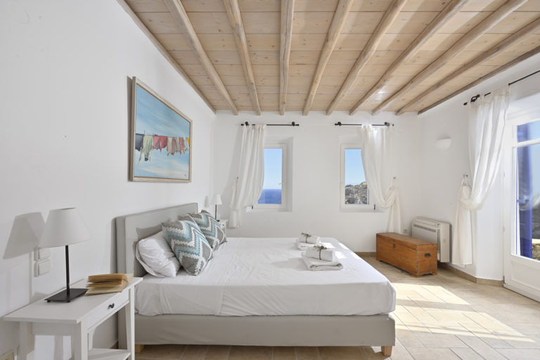 Bedroom with sea views villa for sale in Mykonos Greece