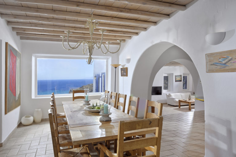 Family and friends dining area villa for sale in Mykonos Greece