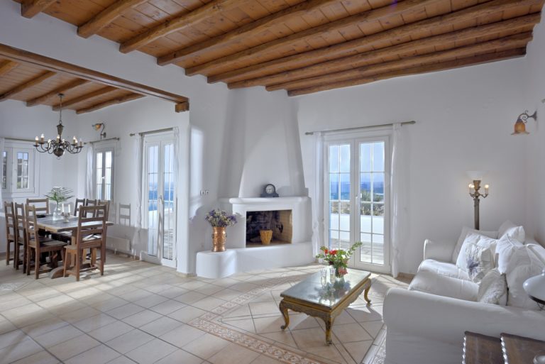 A cosy fireplace feature villa for sale in Mykonos Greece