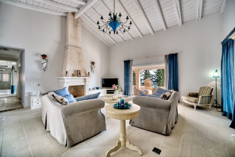 Living room at Anassa, property for sale in Spetses, Greece