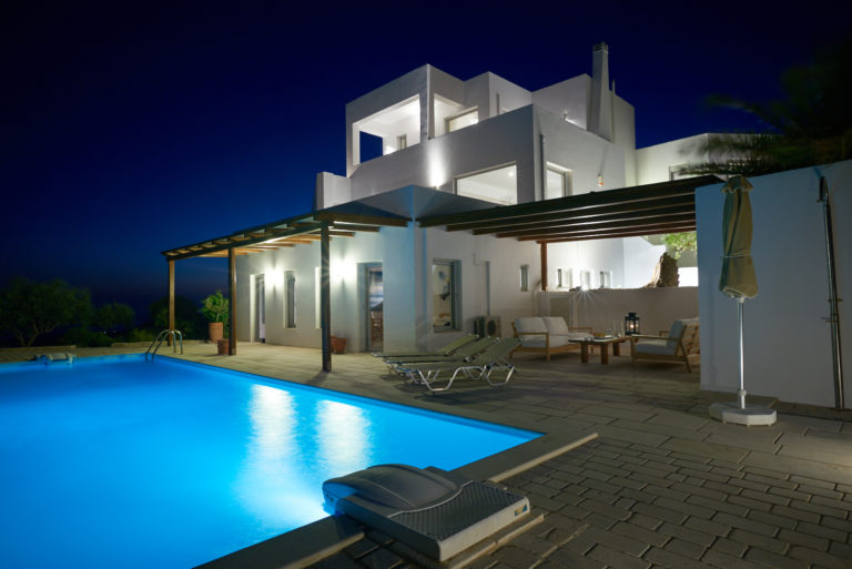 The property at night, villa for sale in Crete Greece