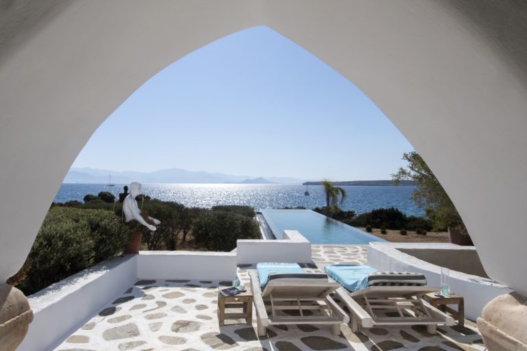 Statues around the property villa for sale in Paros Greec