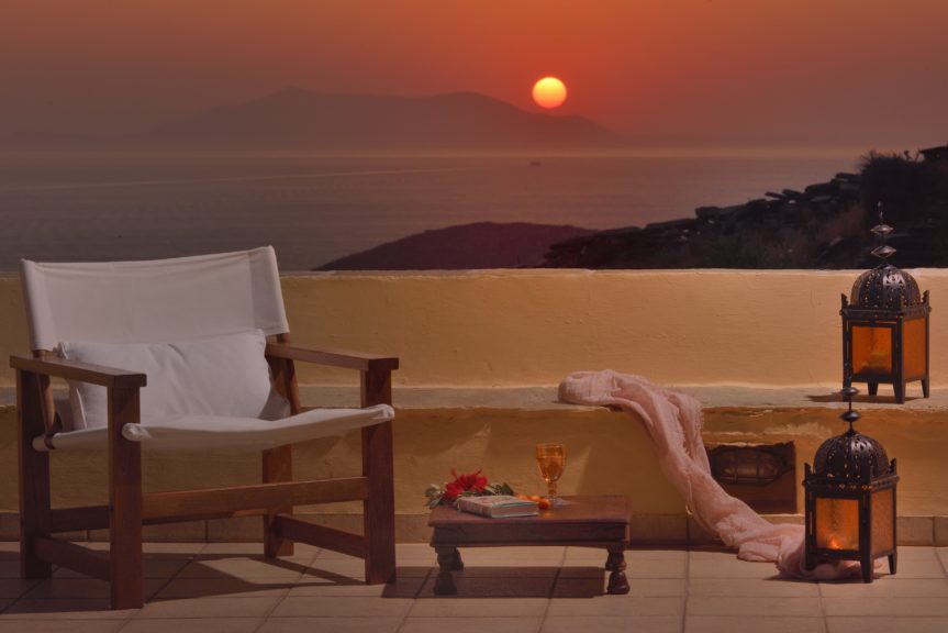 Glorious sunset in front of Olea's balcony in Tinos