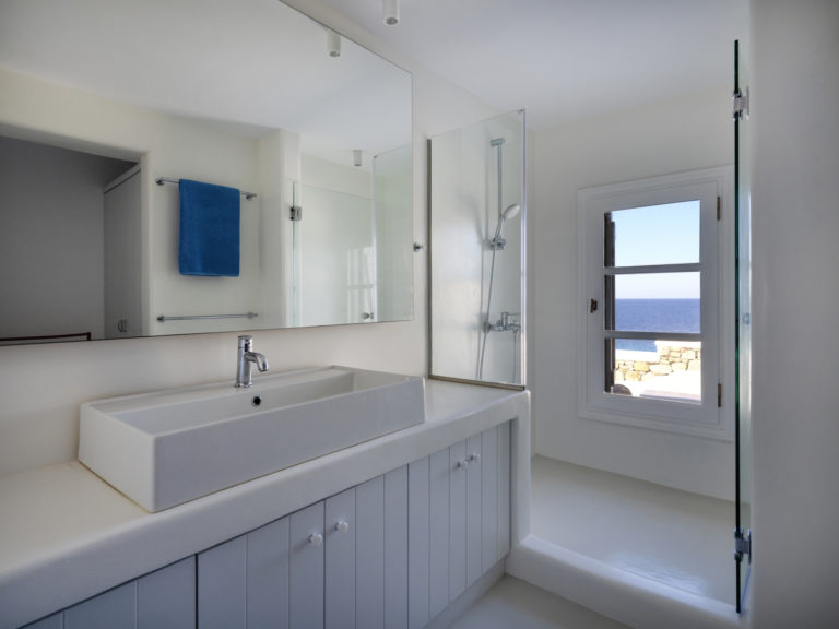 Even the bathroom has sea views property for sale in Mykonos Greece