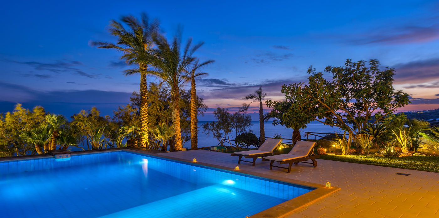 Swim in the cool of the evening villa for sale in Crete Greece