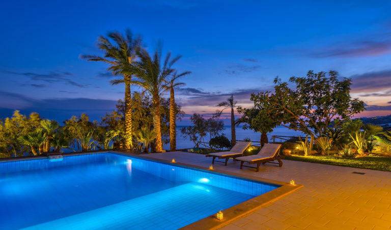 Swim in the cool of the evening villa for sale in Crete Greece