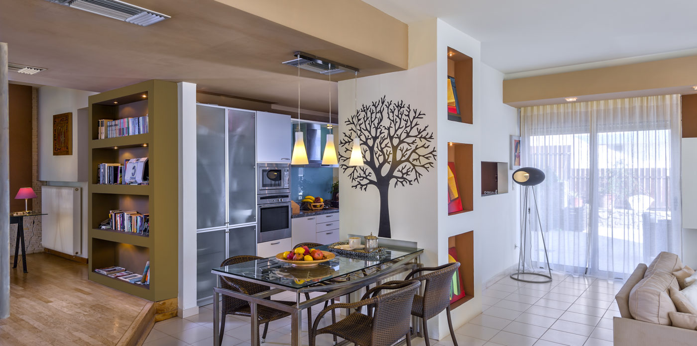 The dining area leads into the living area and sea views villa for sale in Crete Greece