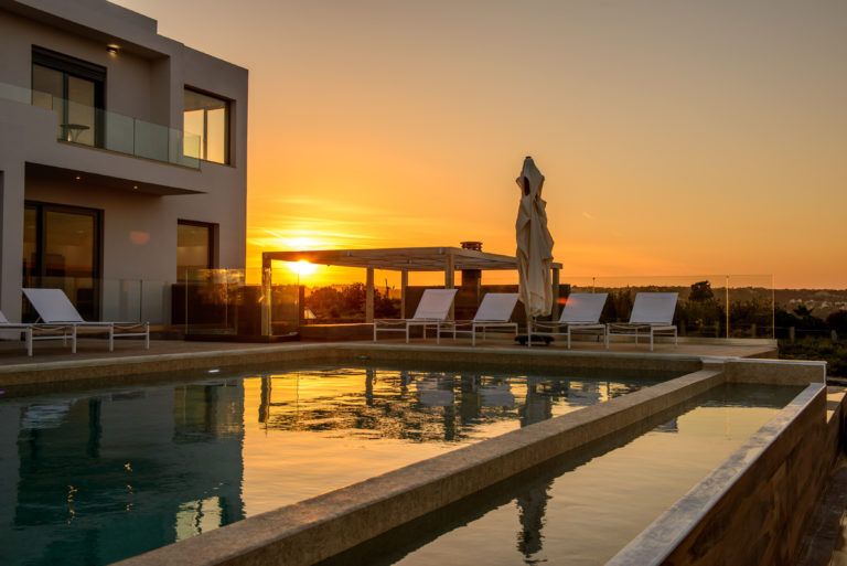 Glorious sunsets from the villa property for sale in Rhodes Greece