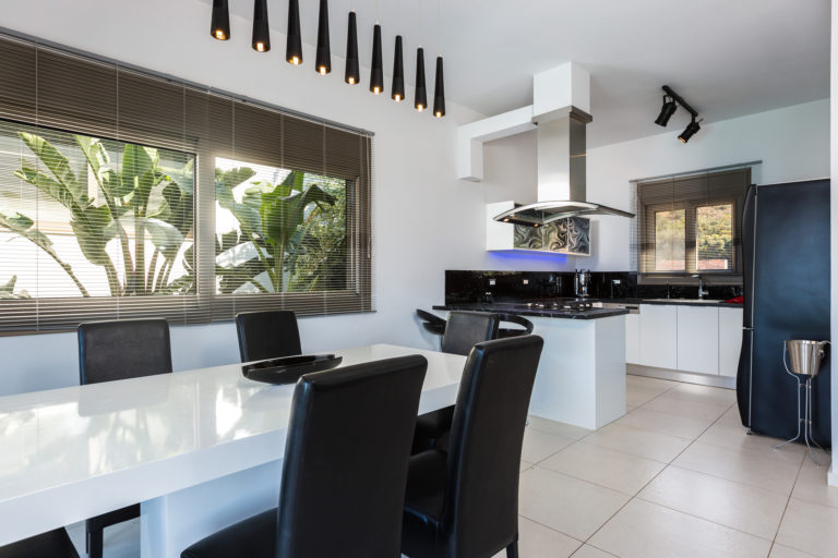 Black and white fitted kitchen villa for sale in Crete Greece