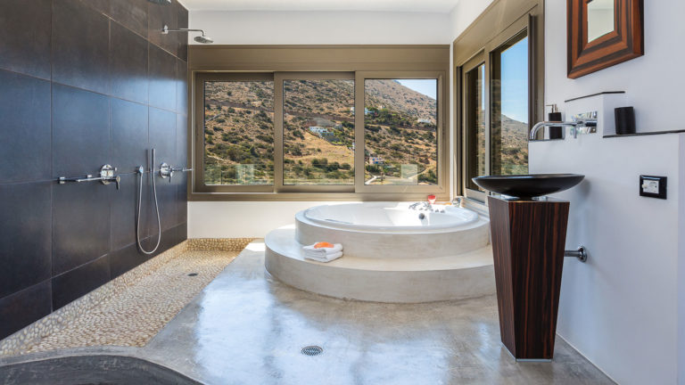 Ensuite bathroom with stunning sea views villa for sale in Crete Greece