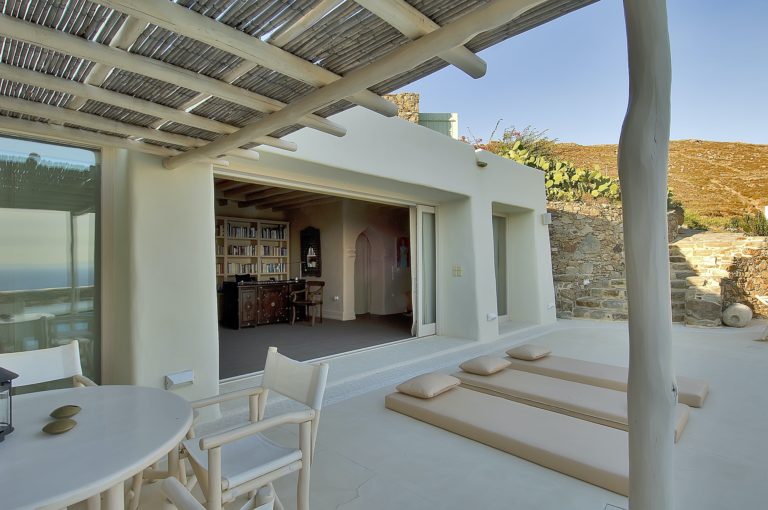 Wooden pergola creates shade, property for sale in Mykonos, Greece