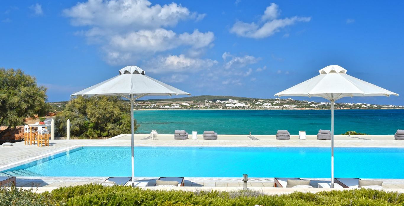 The stunning blue palette of the Mediterranean property for sale in Paros Greece