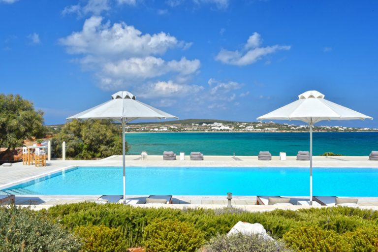 The stunning blue palette of the Mediterranean property for sale in Paros Greece