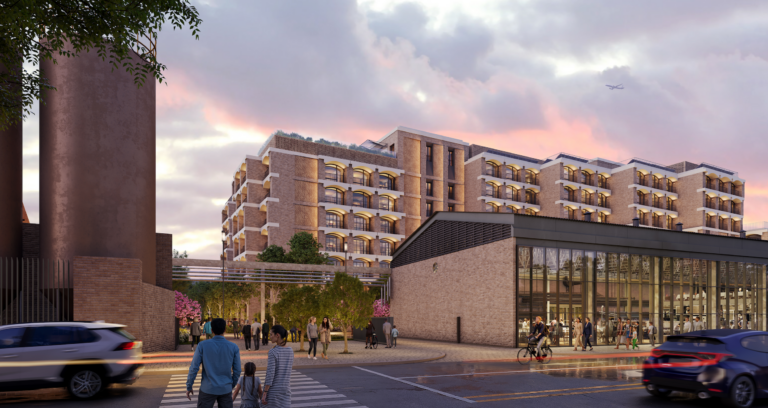 FIX Residences at sunset showing the planted roof terraces, Thessaloniki