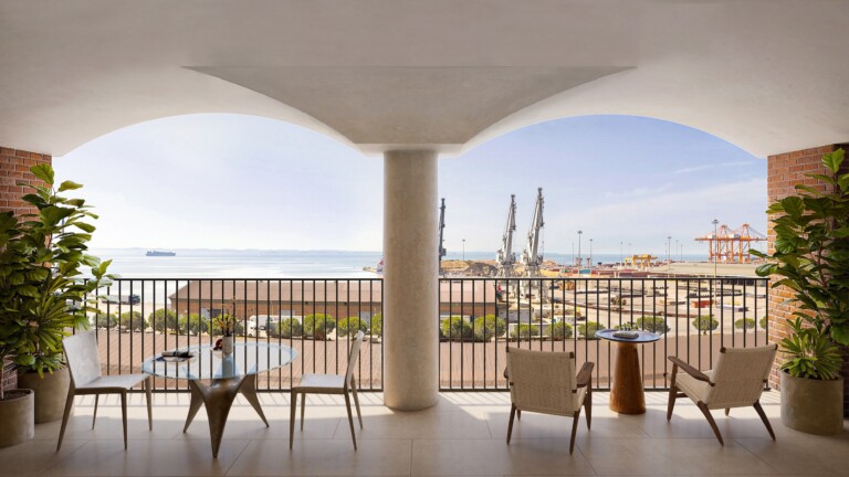 Covered terrace of a FIX Residences apartment overlooking the port of Thessaloniki